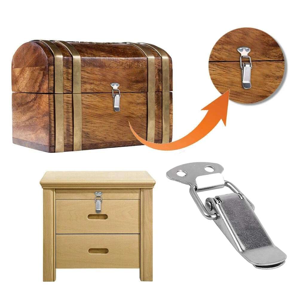 Msiud Latch, Silver Hasp Lock Fastener Kitchen Furniture Toggle Latches Catch Hardware Parts Spring Loaded Clamp Clip Pack Adjustable Clamps Holding Capacity Pull Lid Jig Privacy Hook Eye Gate Easy 4