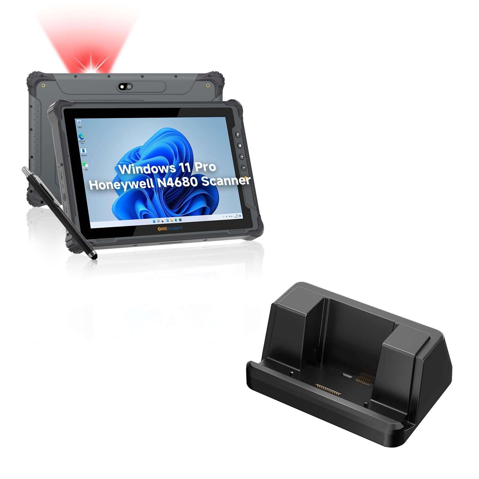 ONERugged Rugged Tablet with Barcode Scanner M10J, 10.1 inch Windows 11 Pro Enterprise Tablet w/Honeywell N4680 Scan Engine, 1D/2D QR Inventory Scanner, 8GB+128GB Industrial PC and Charging Cradle 1