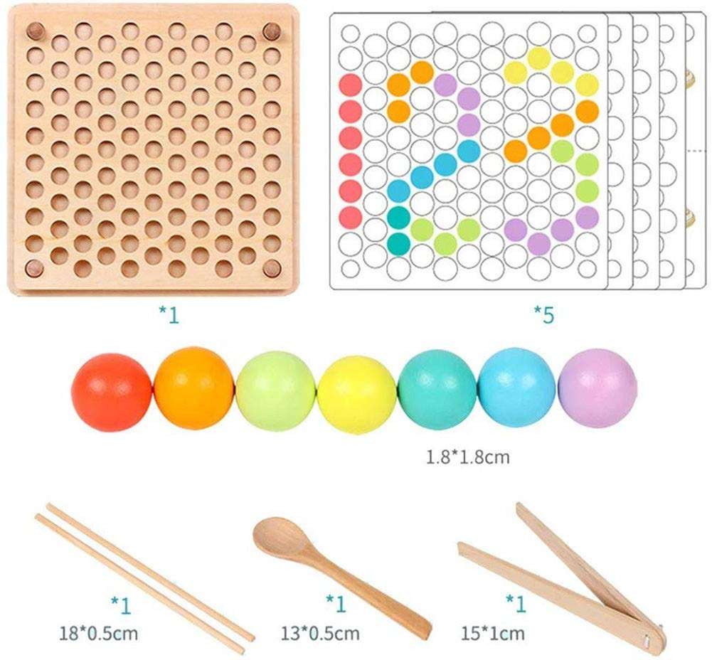 Montessori Early Educational Toys Use Chopsticks Clip Wooden Beads from Pegs Board to Training Hand Eye Coordination and for Preschool Kids Learning Math and Counting by Color During Sorting Games 6