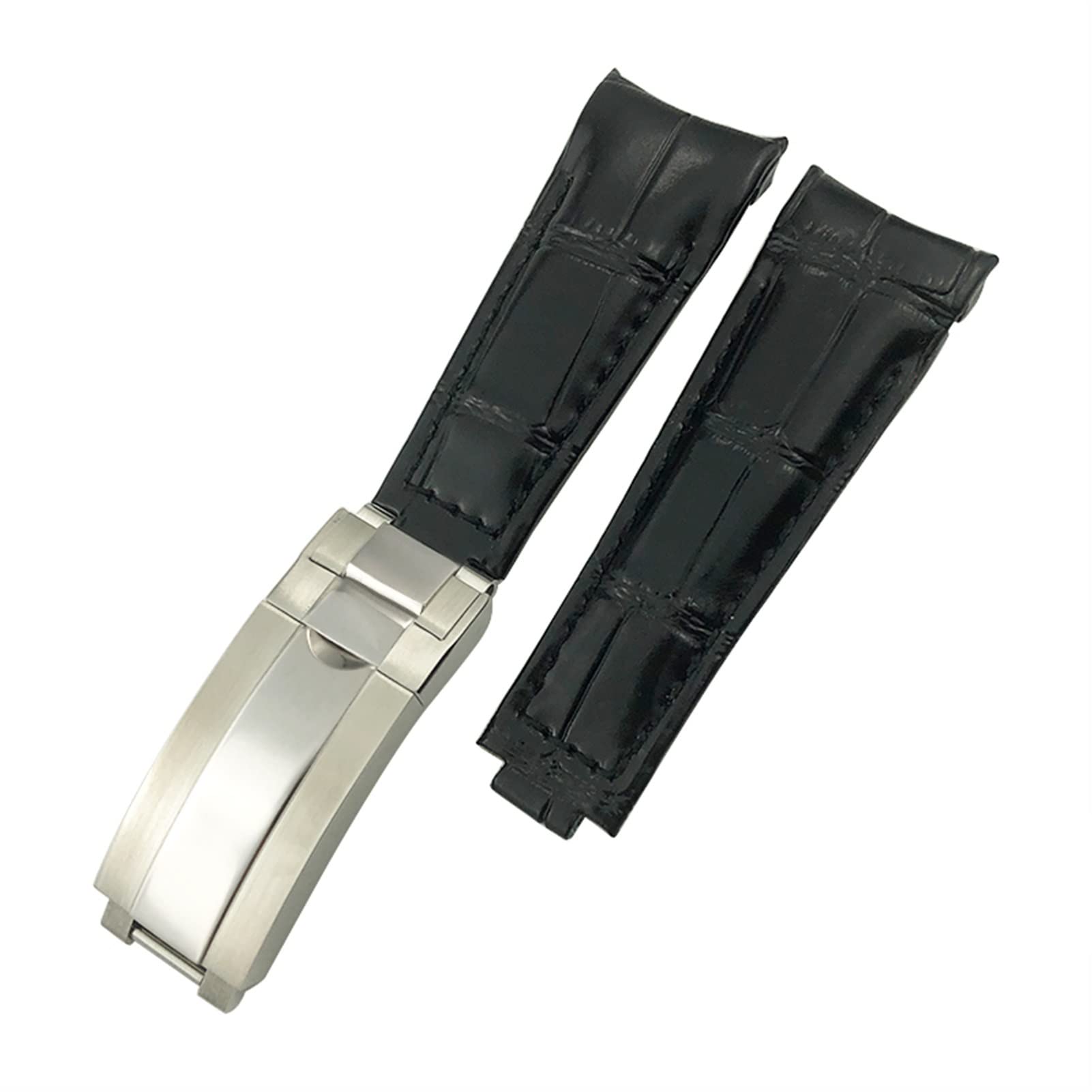 ANKANG Curved End Genuine Leather 20mm Slide Lock Buckle Watchband for Rolex GMT Submariner Hulk Oyster Watch Strap (Color : Black, Size : 20mm RLX) 1