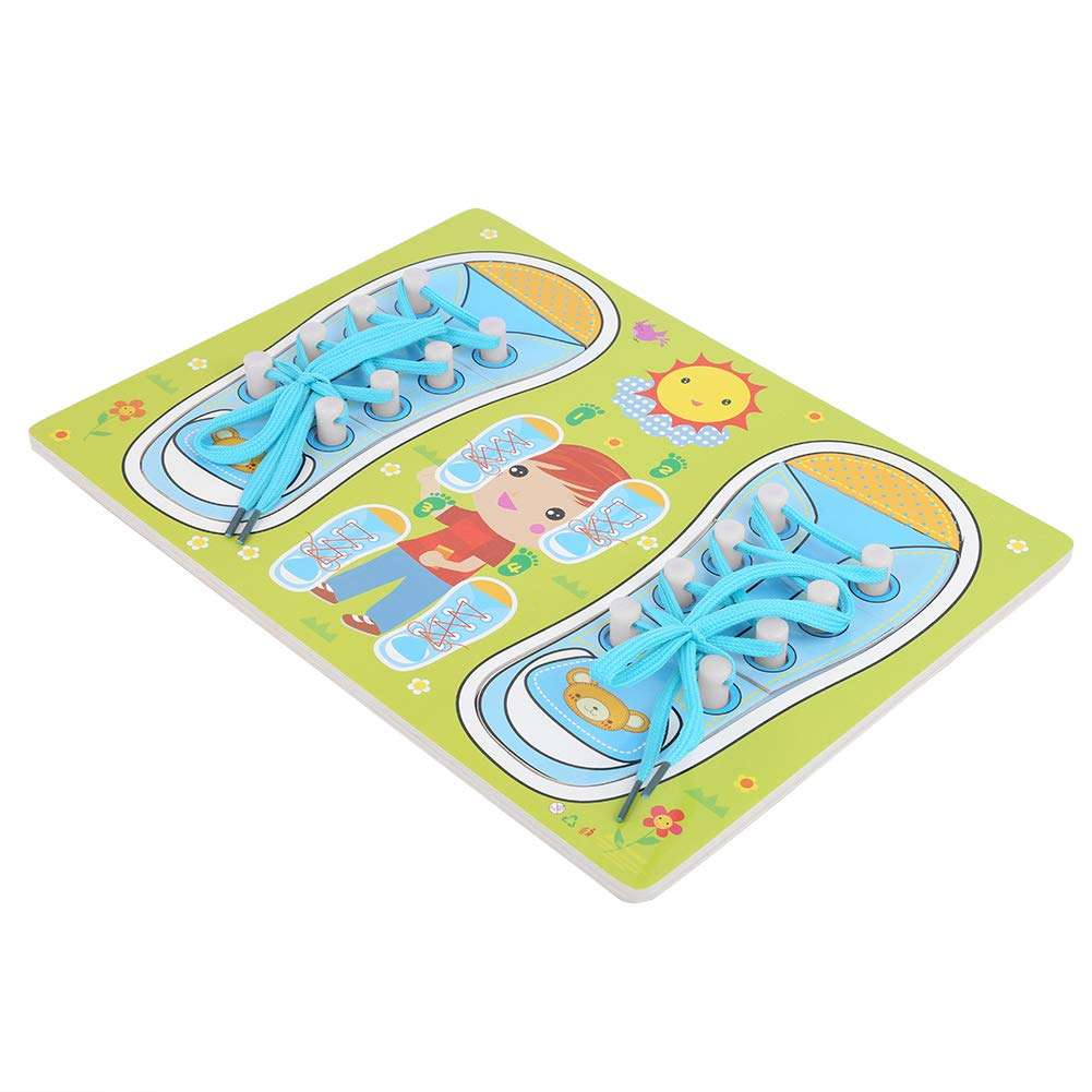 Children Learning Tie Shoes Toy, Kids Baby Wood Lacing Shoe Wooden Dress Learning Wear Educational Toy Gift(Green) 3