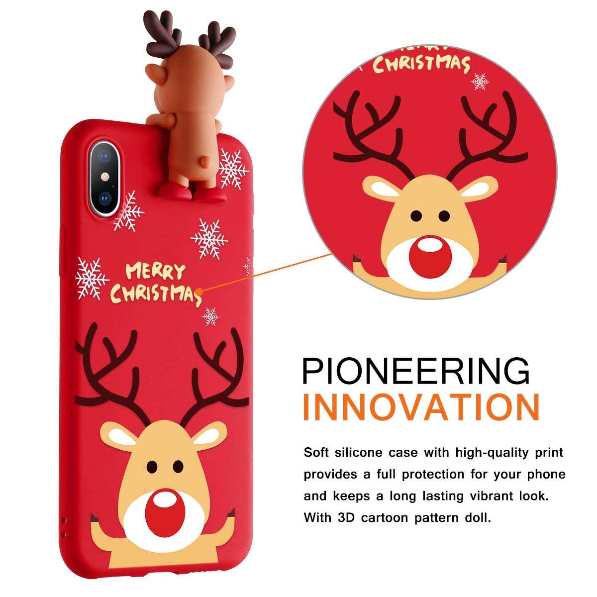 Eouine Christmas Case for Samsung Galaxy A30 [6.4"] Xmas Red Silicone Phone Case with 3D Deer Doll & Pattern,Anti-Scratch Shockproof Soft Bumper Cover for Samsung A30 2