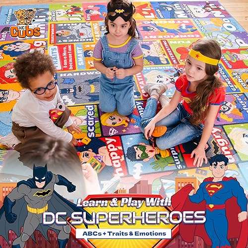 KC Cubs DC Super Hero Rug - ABC Alphabet - Traits & Emotions Playrug - Educational & Learning Carpets - Children’s Play - Rectangular Kids Play Carpet - Toddlers 2 & Up - Playroom, Classroom, Bedroom 2