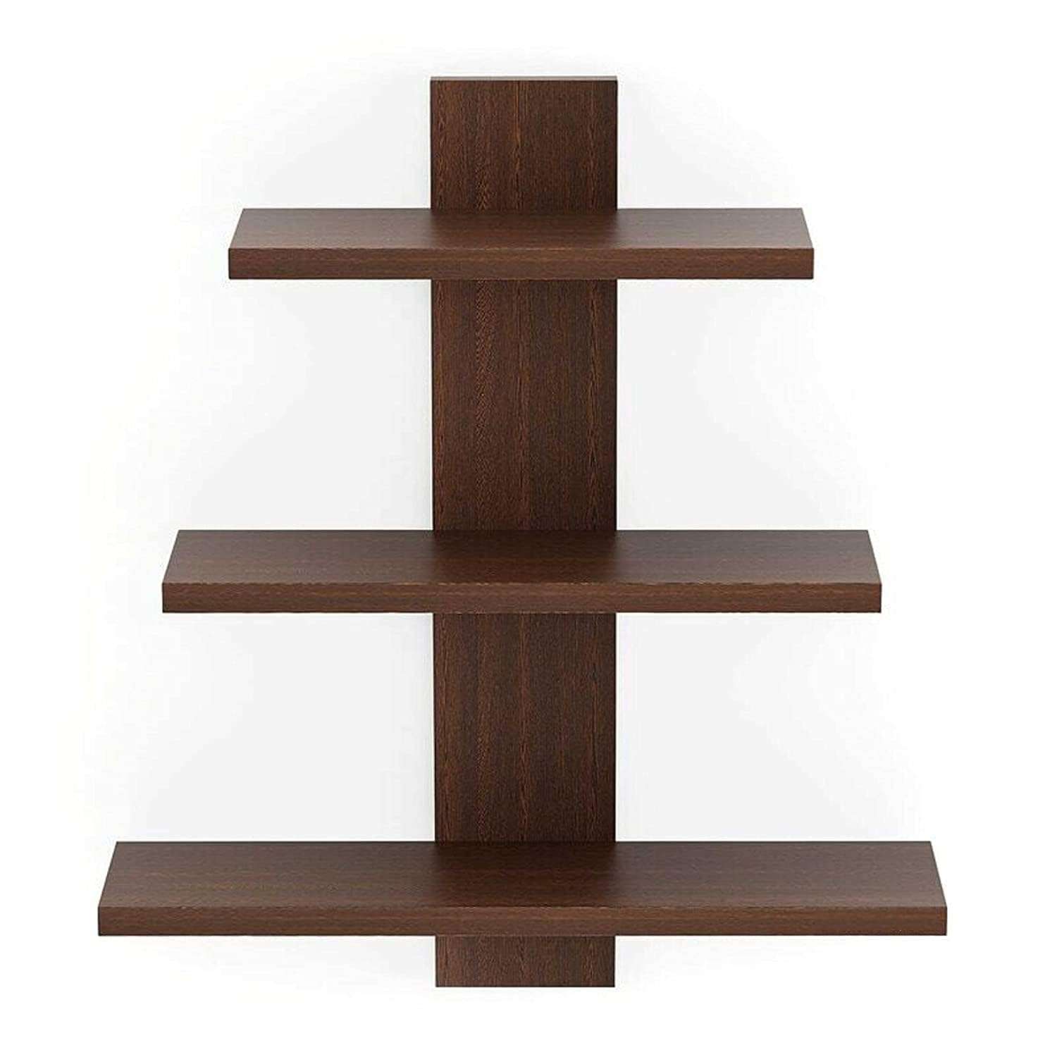 Kuber Industries Wooden Wall Shelf|Multipurpose Tree Shape Display Rack|Engineered Wood Mount 3 Tier Shelves for Office & Home D�cor (Brown) (Pack of 2) 4