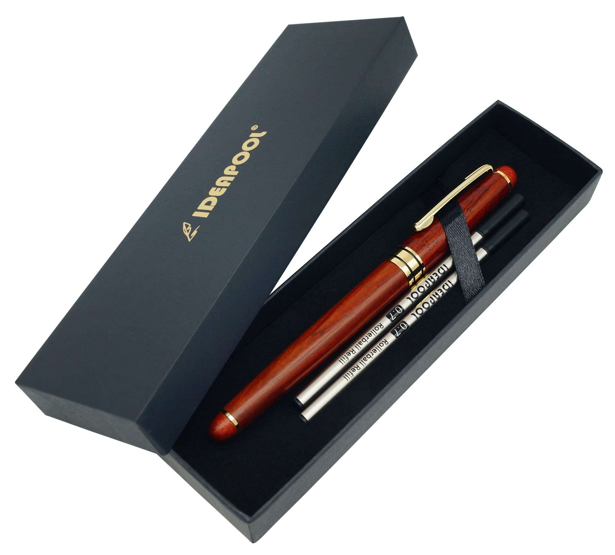 IDEAPOOL Rosewood Ballpoint Pen Set with Rosewood Case - Extra 6 Black Ink Refills 6