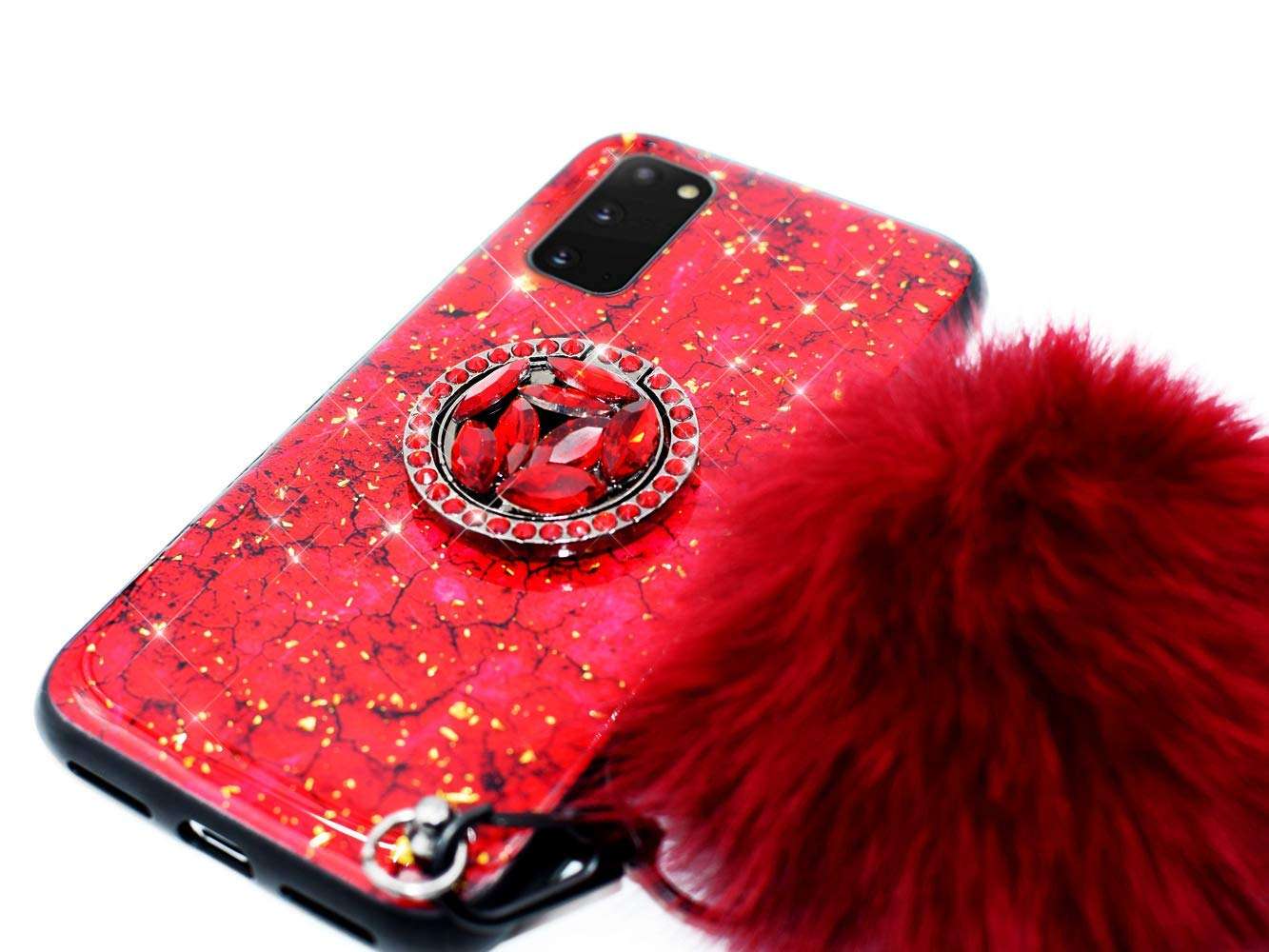 Lozeguyc Compatible with Samsung Galaxy S20 FE Case for Women,Samsung Galaxy S20 FE Luxury Soft Hard Back Case Shiny Glass Shockproof Ring Stand Cover for Samsung Galaxy S20 FE 5G Red 4