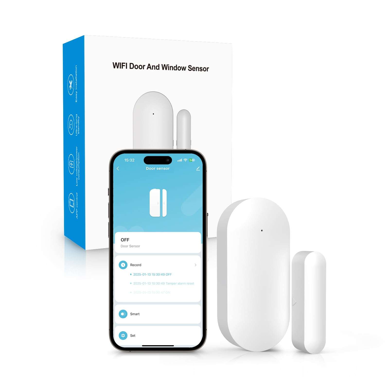 Door and Window Alarms for Home,No Hub NO Monthly Fee Door Alarms for Kids Safety,WiFi-Connected for Smart Life or Tuya APP Control,Compatible with Alexa,Easy to Install,Long Battery Life