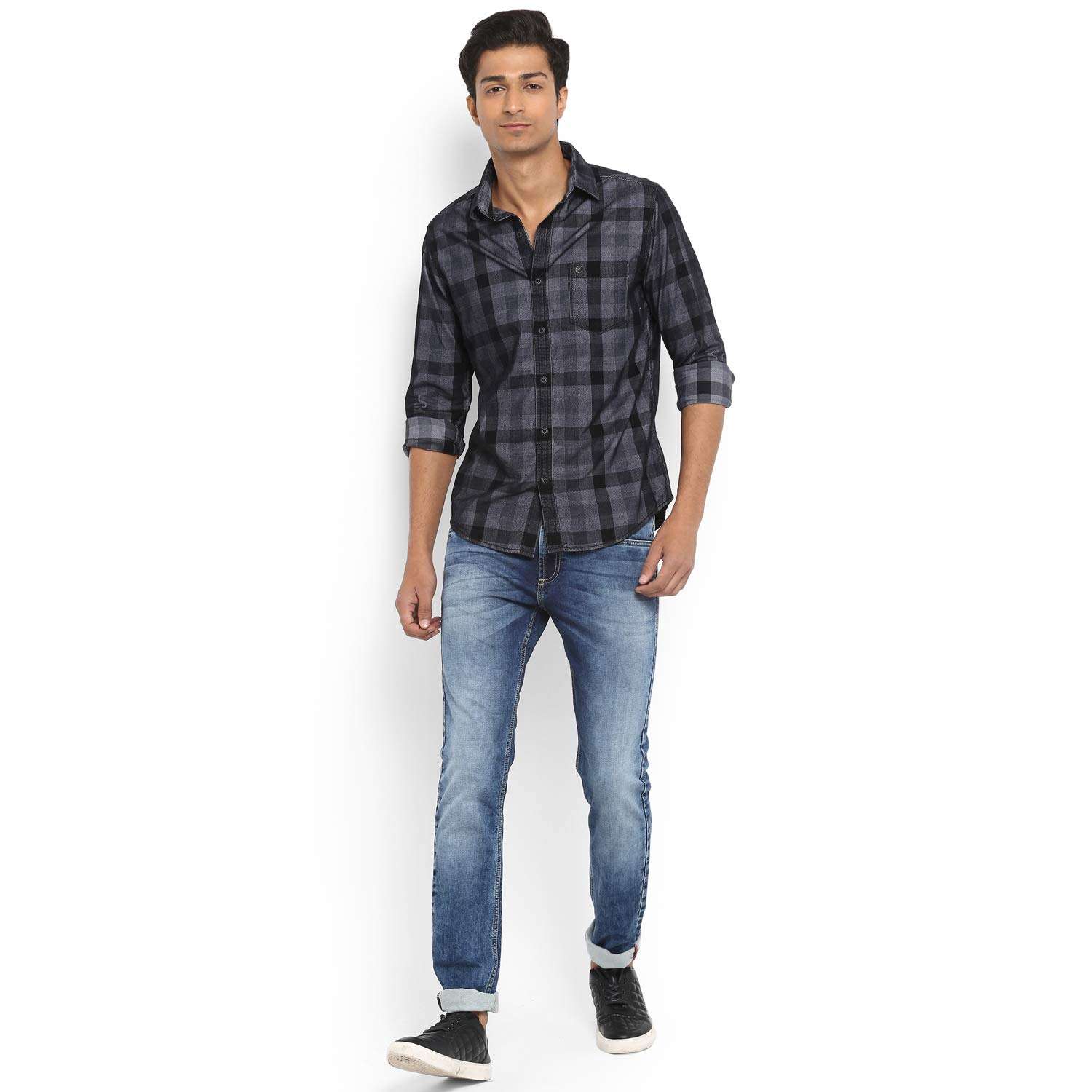 Mufti - MFS-10097-I Men's Grid Tattershall Grey Full Sleeves Shirt, XL 2