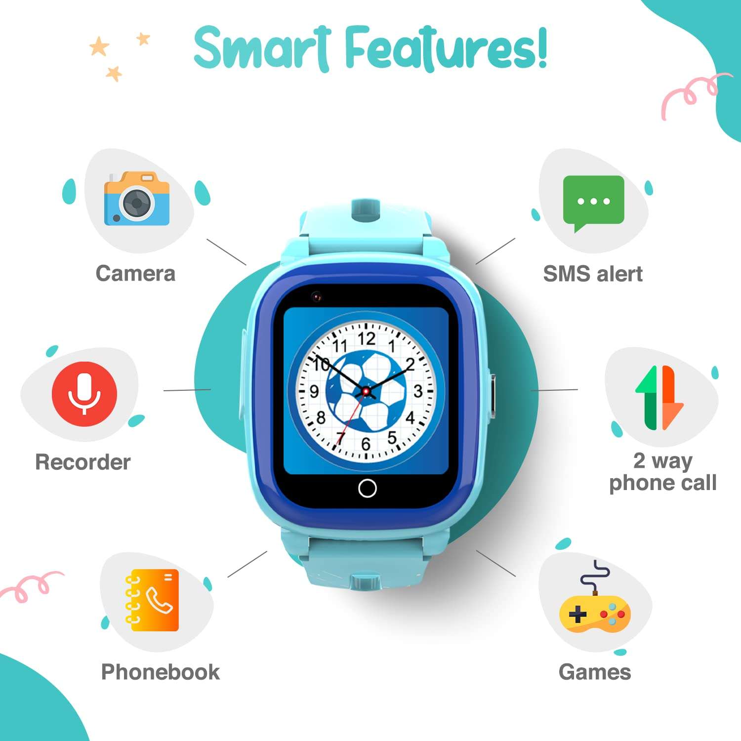 Turet Stardust Smart Watch for Kids- Smartwatch for Boys and Girls with Camera, Games, Recorder, Phone Book, SMS, 2-Way Calling Kids Watches - No GPS - No App 4
