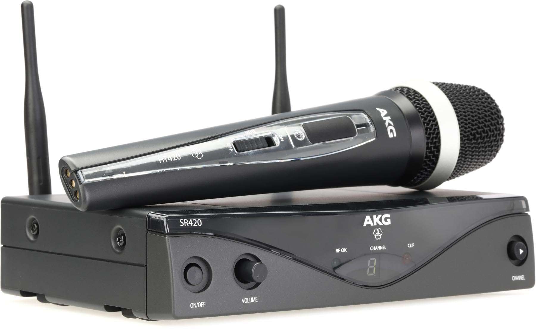 AKG Pro Audio WMS420 Vocal Set Band A Wireless Microphone System with SR420 Stationary Receiver, and HT420 Handheld Transmitter 1
