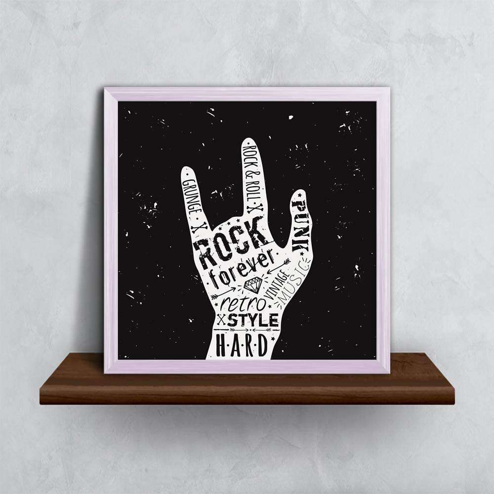 ArtzFolio Hand Rock & Roll Typography Tabletop Painting White Frame 12 x 12 inch (30 x 30 cms) 4