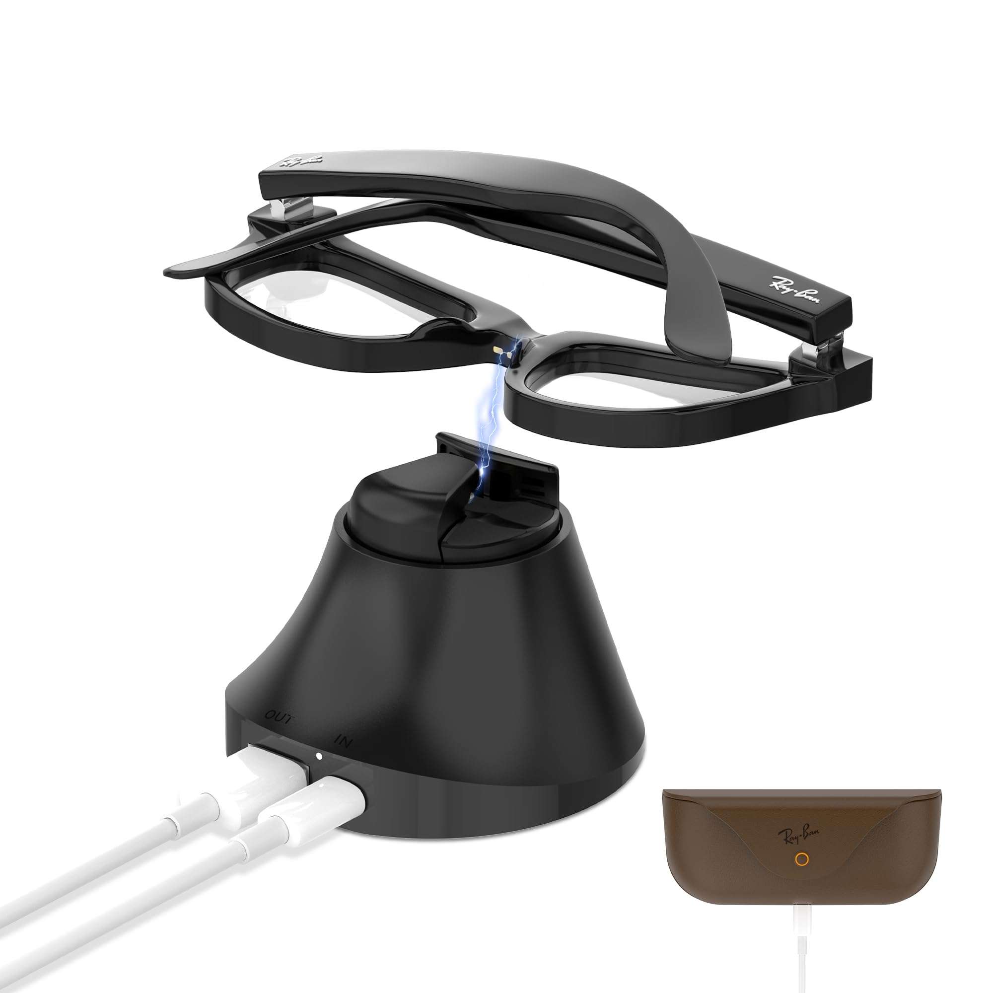 HiBloks Magnetic Charging Station for Ray-Ban Meta Wayfarer Smart Glasses (RW4006/RW4008), Fast Charging Dock with LED Indicator, Compatible with Glasses Case 1