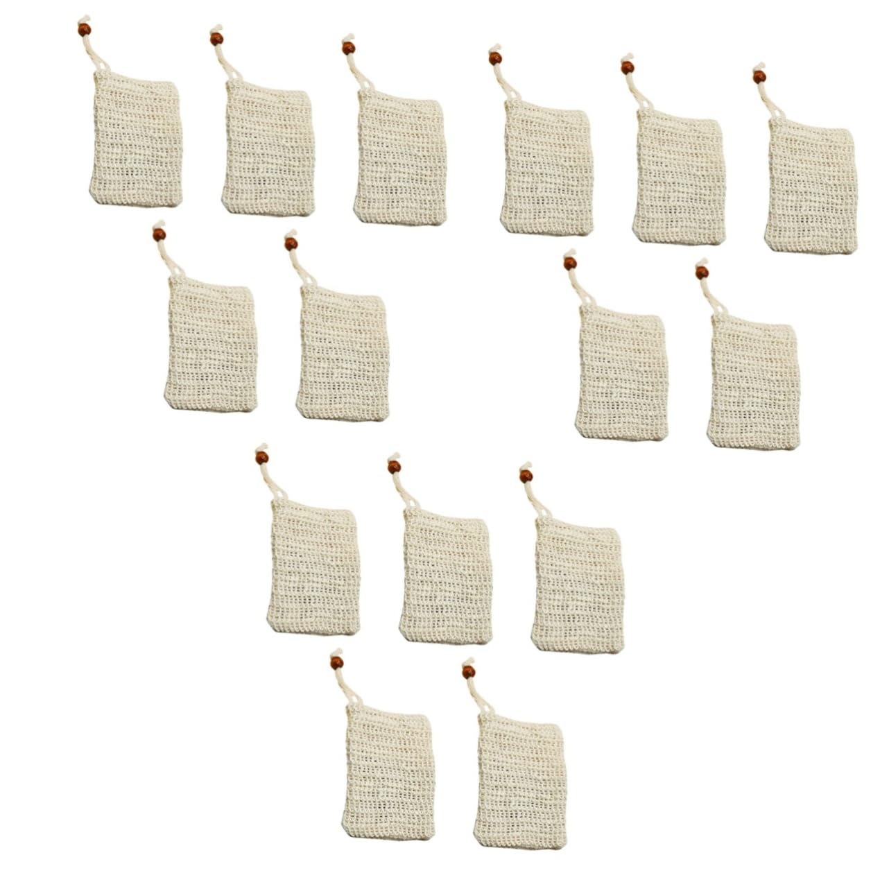 FRCOLOR 15 Pcs Soap Bag Bar Soap Pouch Soap Tin Hand Soap Bulk Soap Sack Soap Case Soap Drainer Dish Soap Bar Holder with Cup Soap Dish with Drainage Soap Holder Foaming Bag Sisal Beige