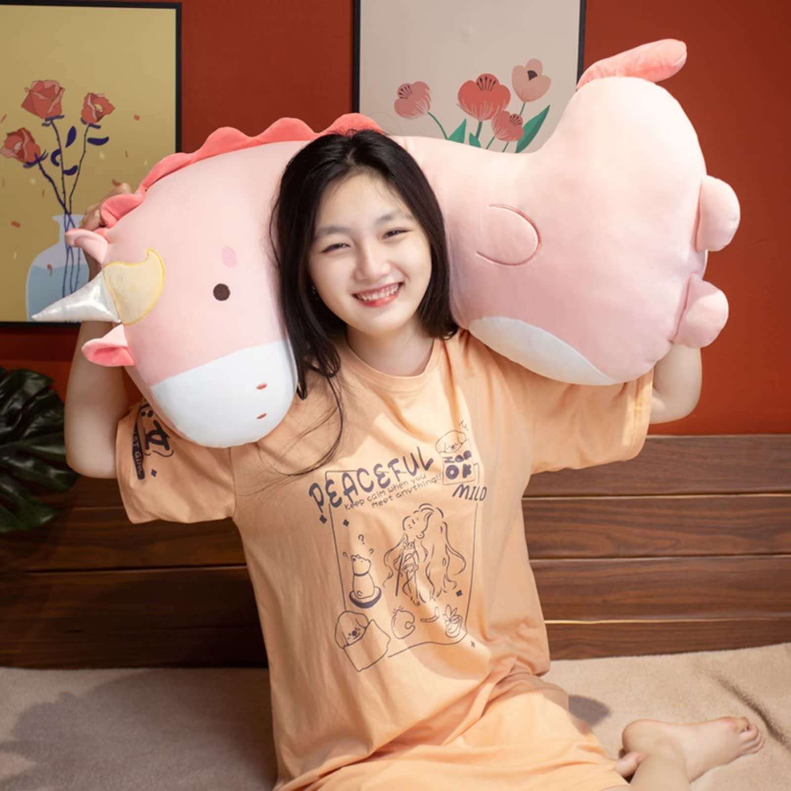 PEACHCAT Green Long Dinosaur Plush Pillow Cute Soft Body Pillow Dinosaur Stuffed Animal for Girls and Boys 35.4" 4