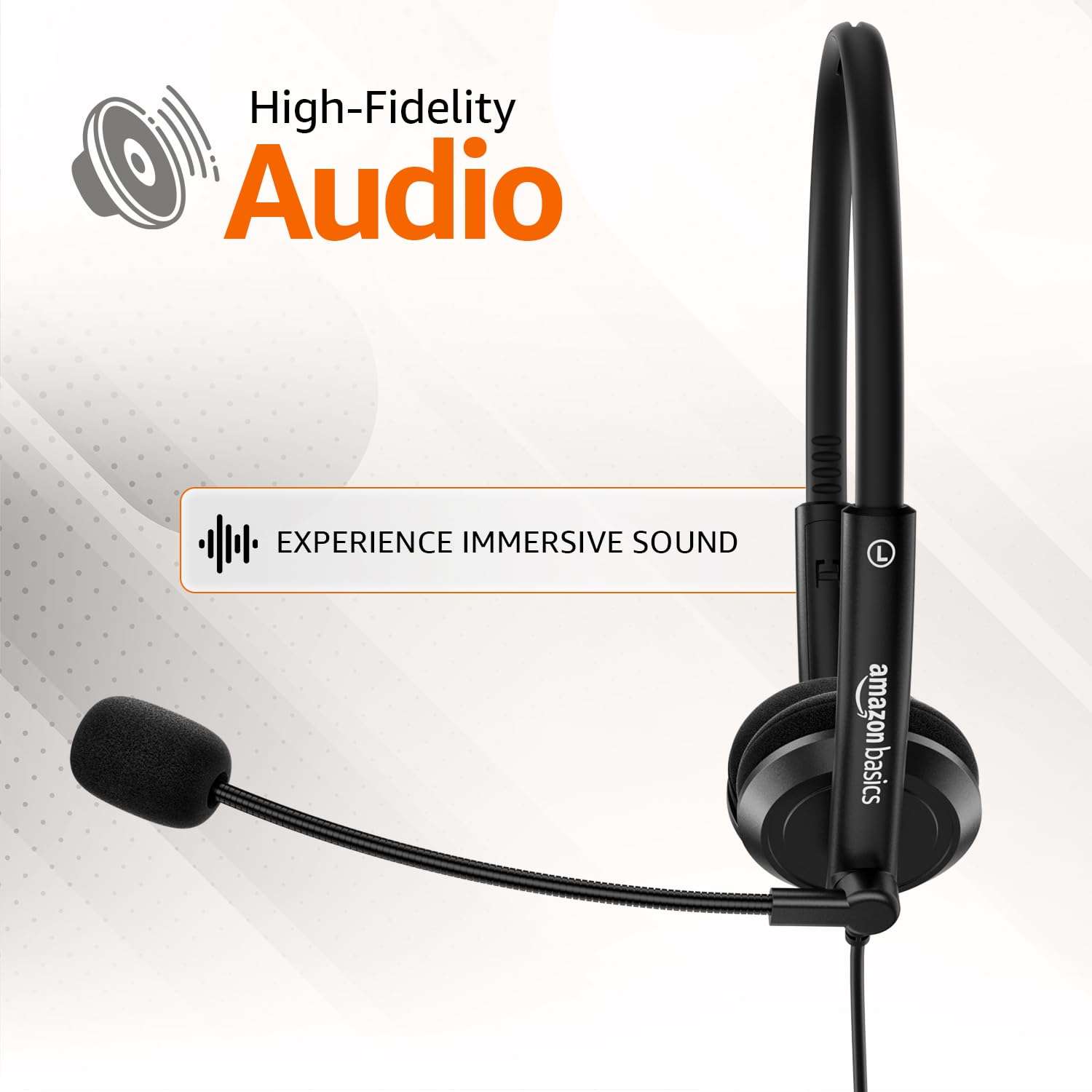 amazon basics Wired On-Ear Headphones with Noise-Cancelling Mic | Enhanced DSP | Adjustable Headband & SoundGuard | Lightweight | for PC/Mac (Black) 2