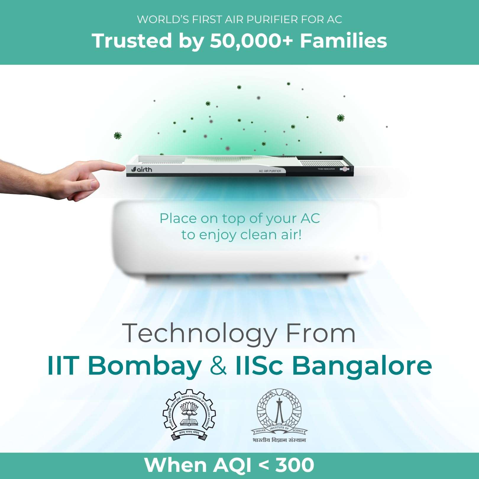 AIRTH AC Air Purifier [AQI <300, Summer Version] with Time Indicator | IIT Bombay Technology | Upgrades AC into Air Purifier | PM2.5, Germ & Allergy Protection | HEPA Filter for Home & Office 3