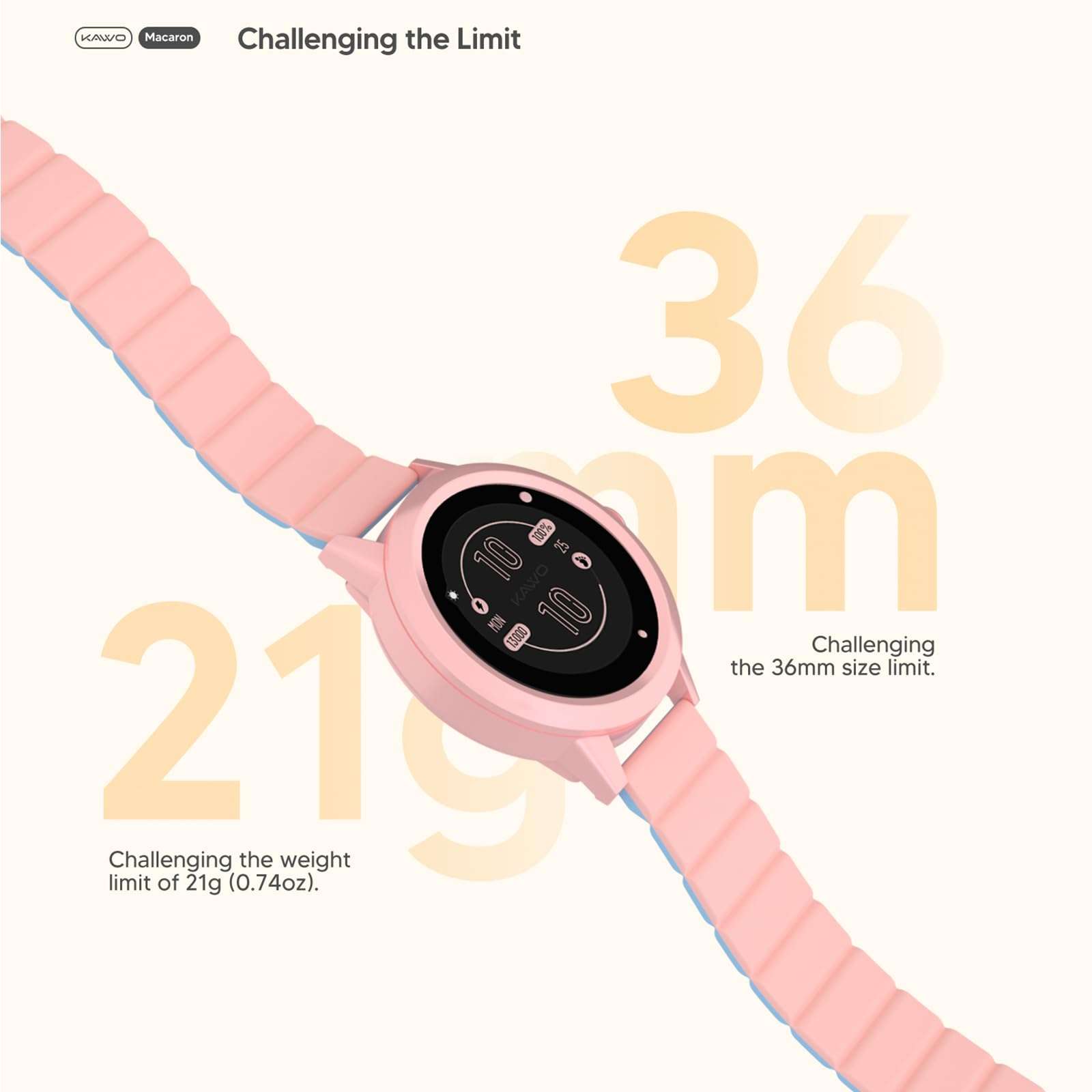 KAVVO Macaron 36mm Round Stylish Watch, 1.106'' AMOLED Retina Screen, Always-on Display, Silicone Magnetic Suction Strap, Female Health Record, Waterproof(Sakura Pink) 6