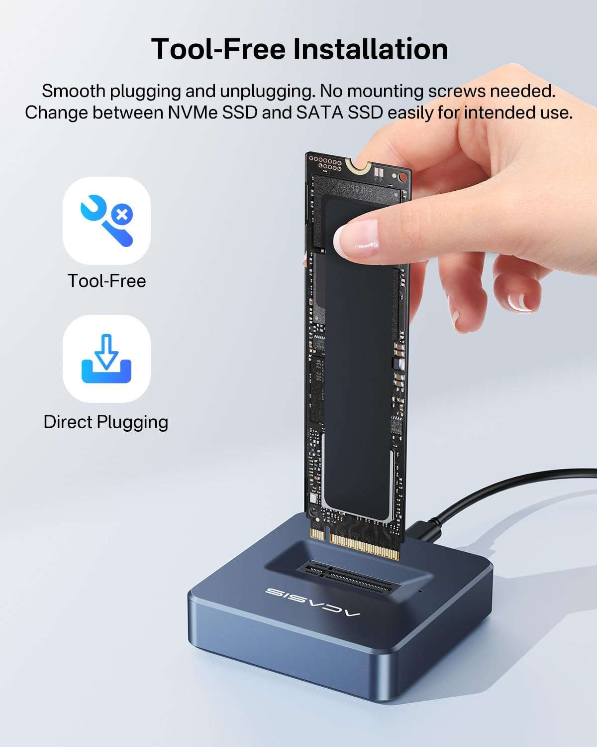 ACASIS M.2 NVMe & SATA to USB C Docking Station, NVME SSD Enclosure Adapter, USB 3.2 Gen 2(10 Gbps), Aluminium Alloy Housing, Support M.2 (M Key) NVMe and (B+M Key) SATA-Based SSD 5