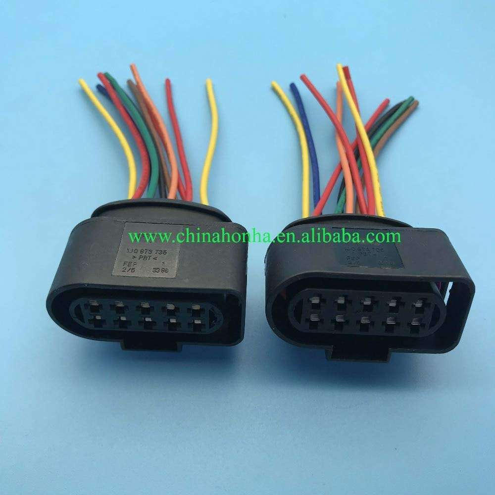 Davitu Cables, Adapters & Sockets - 2/5/10/20 pcs HeadLight Headlamp Pigtail 10 pin Connector Adapter harness 1J0973735 1J0 973 735 with 10cm 18AWG - (Color Name: 50 pcs) 2