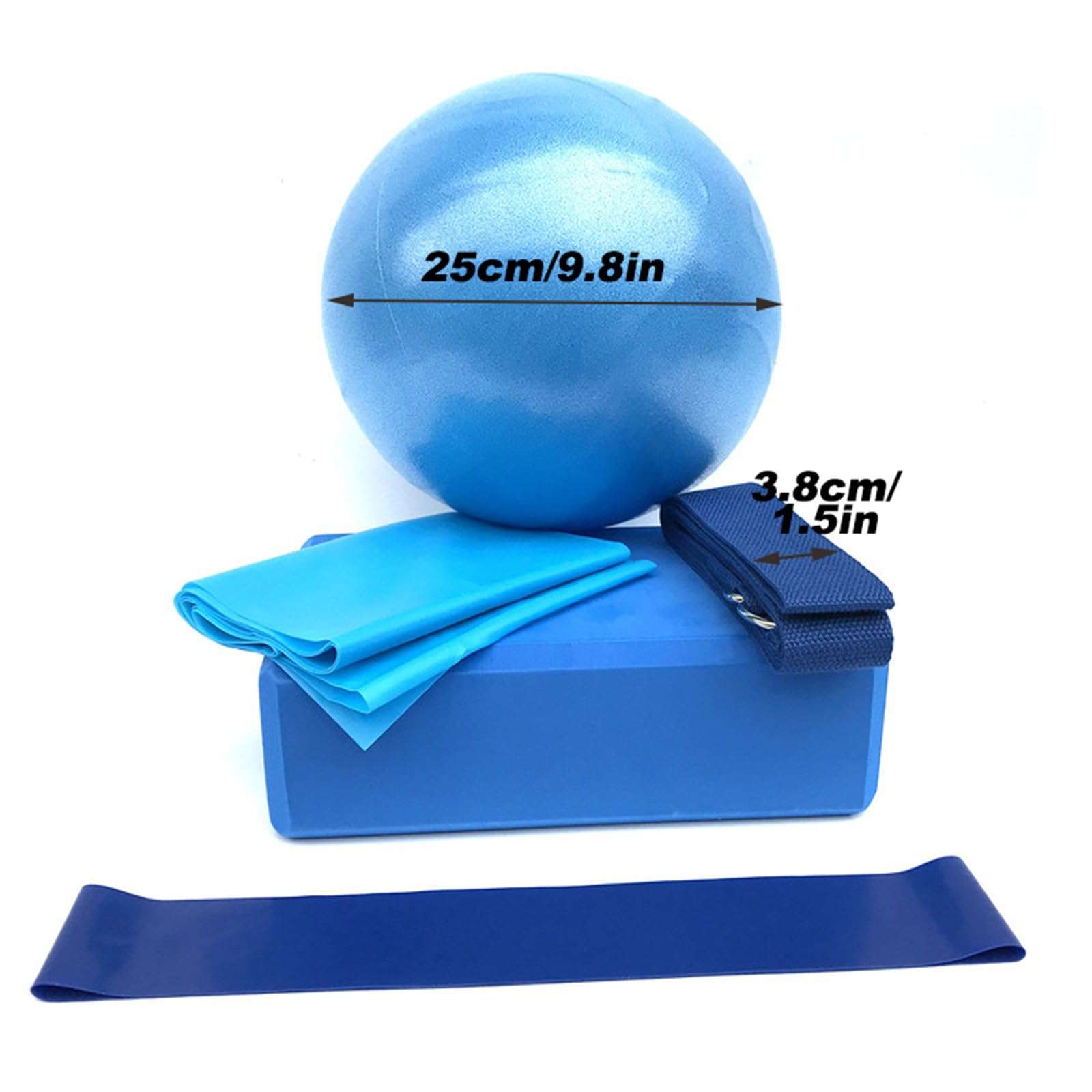 5Pcs Yoga Starter Kit Include Yoga Mat with Carry Strap, Yoga Blocks Strap Pilates Ball, Resistance Bands for Beginners Women and Men (Blue) 4