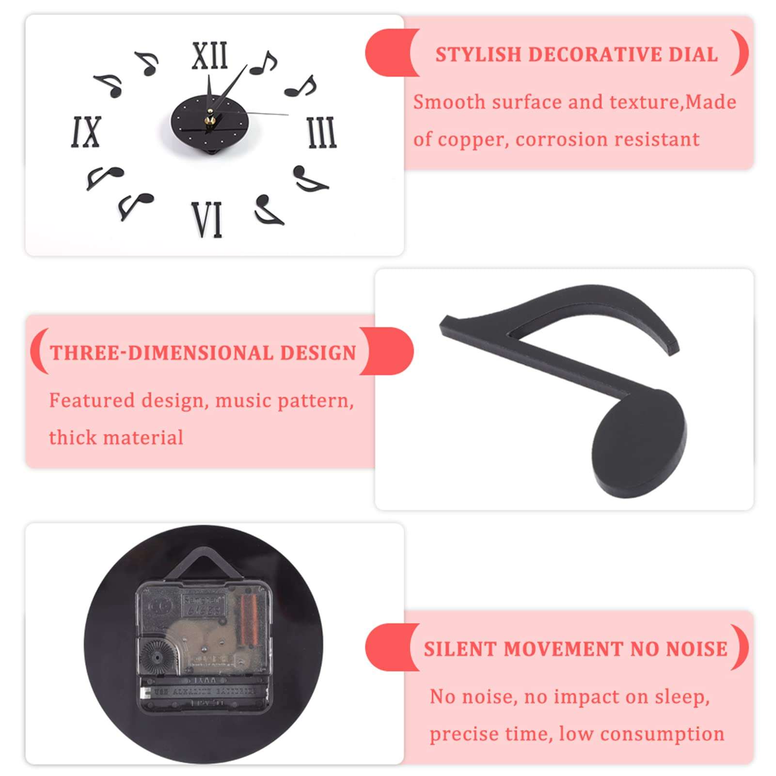 GYZOUKA Musical Note Wall Clock Music Note Musical Theme Wall Clock Decor with CD Dial Plate and 3D Roman Numerals for Home Decor 6