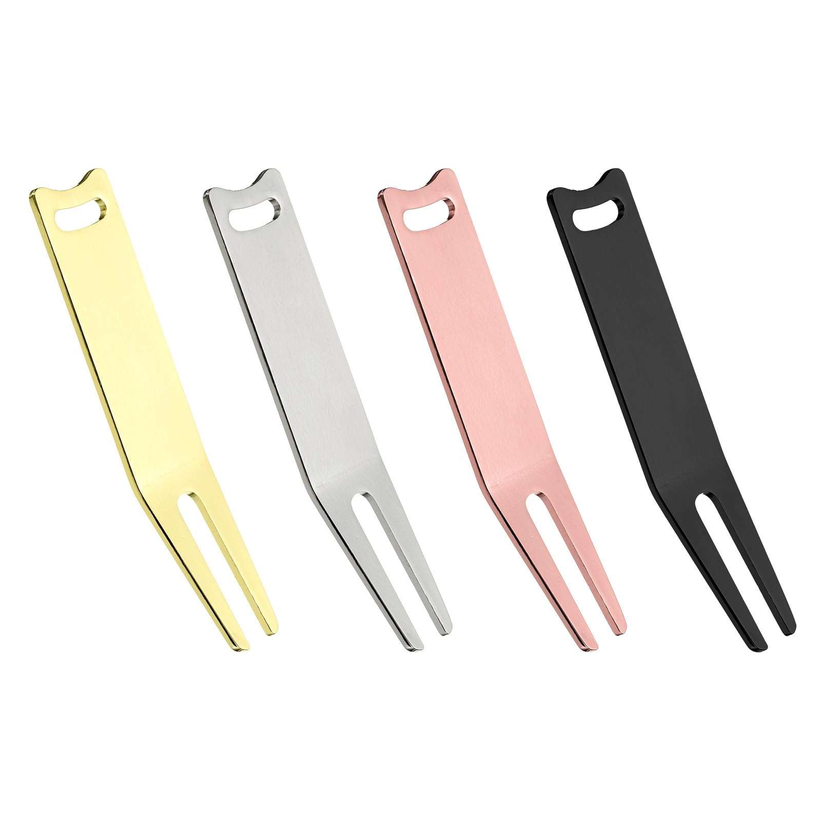 PATIKIL Metal Bending Golf Divot Repair Tool, 4 Pcs Metal Golf Fork Accessory Curved Spit for Golf Golfer Men Women Repairing, Gold Silver Black Copper 1