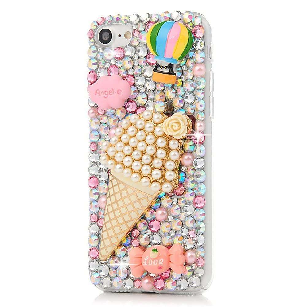 Glitter Elegant Phone Case Compatible with Samsung Galaxy Note 20 Ultra 5G, AS-Zeke 3D Handmade Ice Cream Balloon Candy Rhinestone Crystal Bling Design Cover Case with Screen Protector [2 Pack] - Pink 2