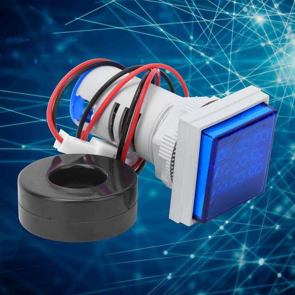 AC Voltage Current Display Meter, AC 60-500V 0-100A 20-75 Hz Frequency Meter Multifunction Power Energy Panel Meter LCD Digital Display Ammeter Voltmeter(Blue) 3