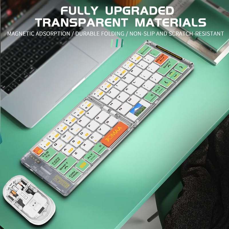 Wireless BT Foldable Keyboard and Mouse Combo,Ultra Slim, Rechargeable, Silent, Portable Travel Keyboard for Laptop, Tablet,Phone (Green) 4