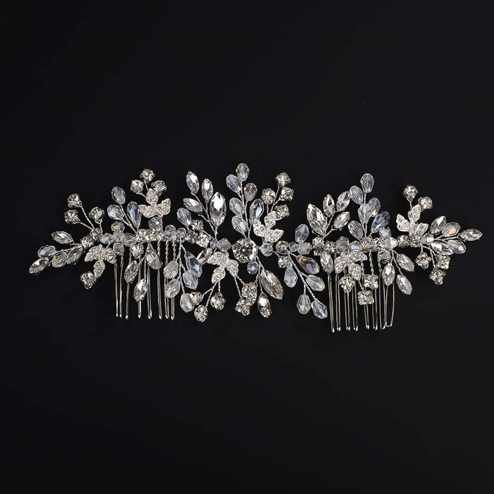 Rumtock Silver Hair Comb Set for Wedding Brides Women Hair Jewelry Bridal Handmade Crystal Jewelry (Silver) 1