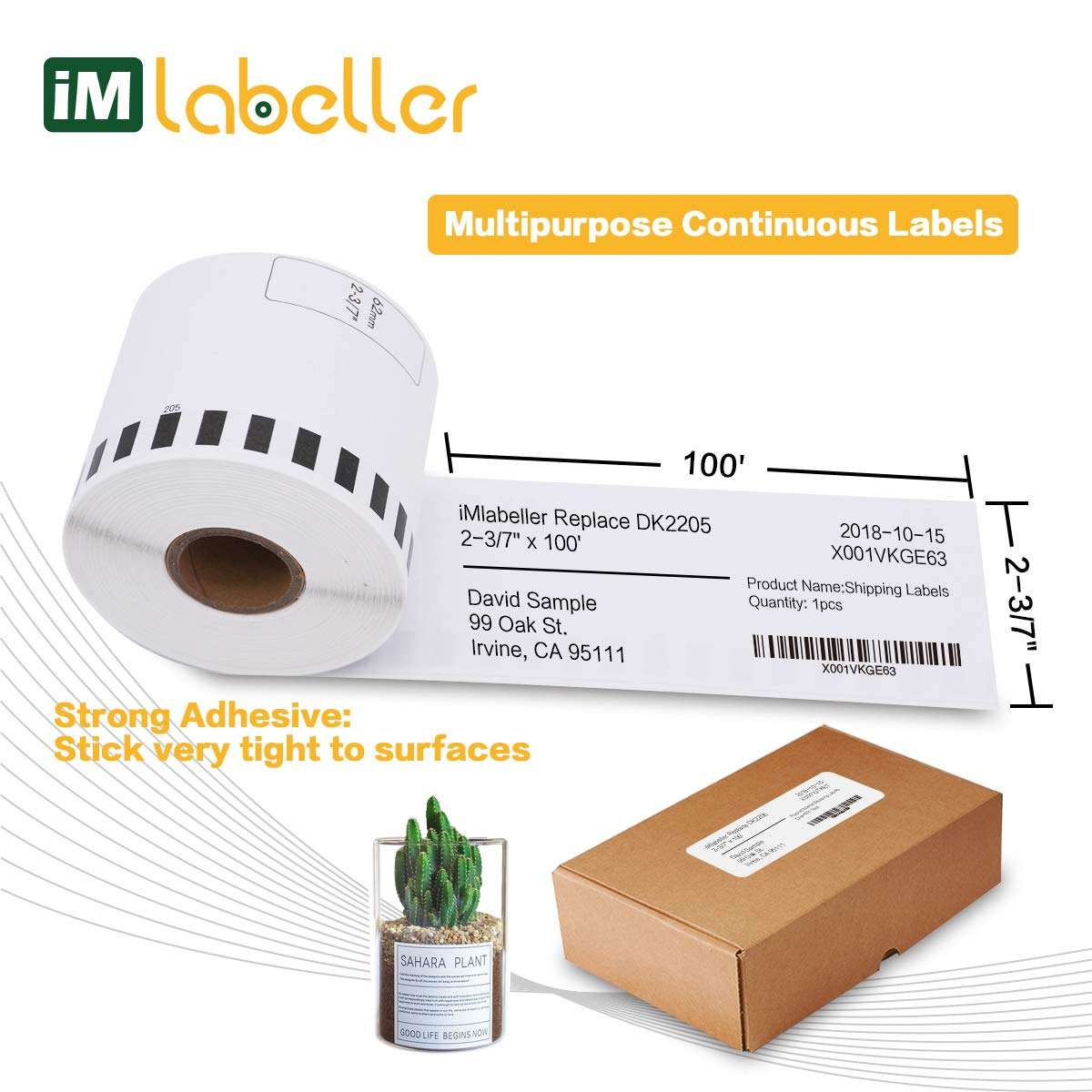 iMlabeller 2-3/7" x 100' Multipurpose Label Compatible with Brother DK 2205 Work with QL570 QL700 QL720NW QL810 Printers Blank White Continuous Label Tape, 8 Rolls 2