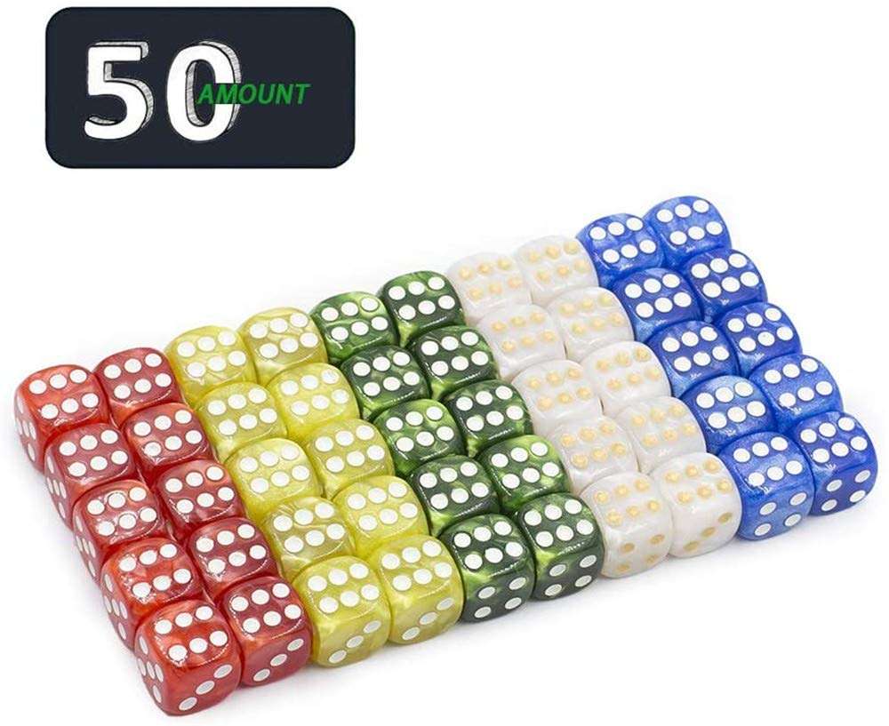 16MM Game Dice Set, Marble Color 6-Sided Solid Dice, Can Be Used for Board Games, Table Games, Math Games, Role-Playing, Party Games（50 Pack 4