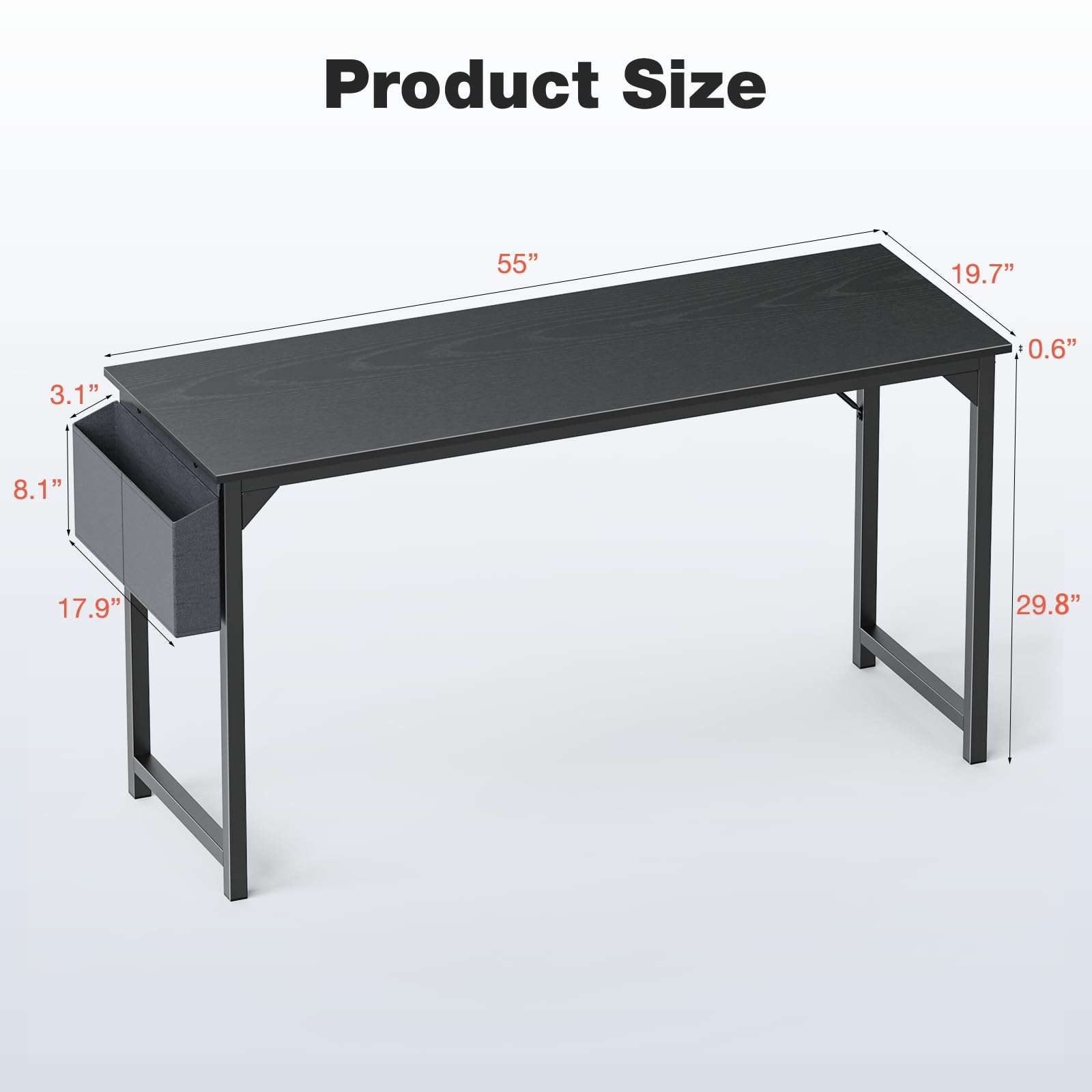 OLIXIS 55 Inch Computer Desk Writing Study Work Table with Storage Bag, Headphone Hooks for Home Office 3
