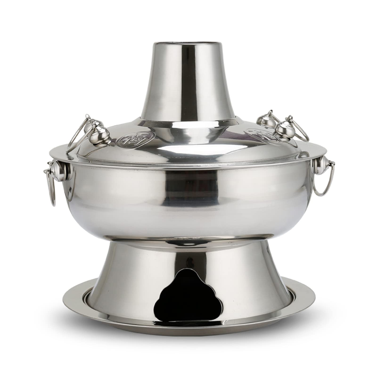 Traditional Chinese Copper Hot Pot,Vintage Shabu Pot,Vintage Copper Hot Pot Charcoal Shabu Shabu Hot Pot Pan Stainless Steel Chinese Cooker Traditional Soup Pot Cookware with Chimney for Home Party Re