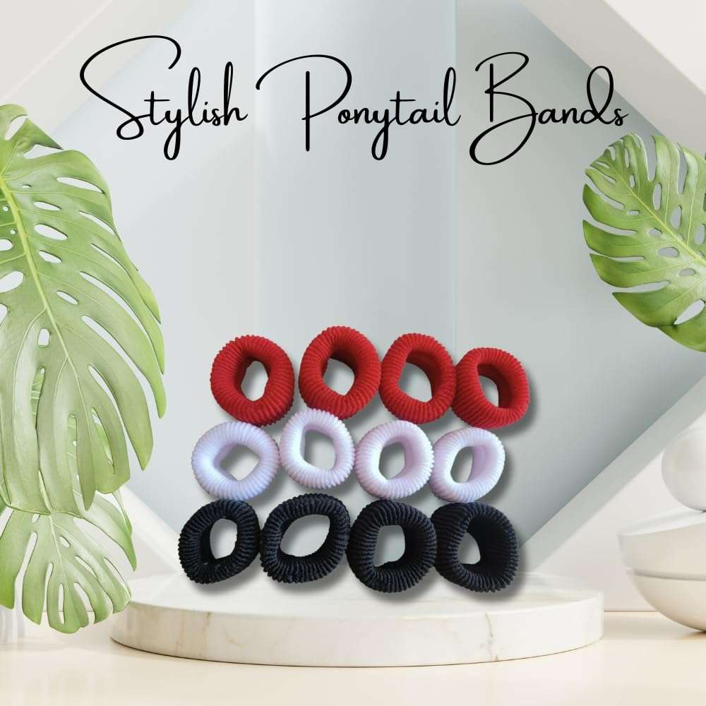 Jheel Fashion Stylish Jumbo Hair Ties Ponytail Holders Smooth Elastic Good Stretchable Jumbo Hair Rubber Bands For Womens & Girls Set of 12(Red white black) 5