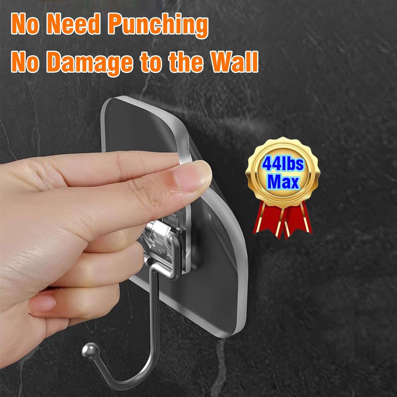 Yuraise 8-Pack Large Adhesive Wall Hooks for Hanging Heavy Duty 44lbs, Rustproof & Waterproof Hanging Hooks for Bathroom Kitchen Home, Bolded 304 Stainless Hangers for Keys Robe & Towel, Clear 5