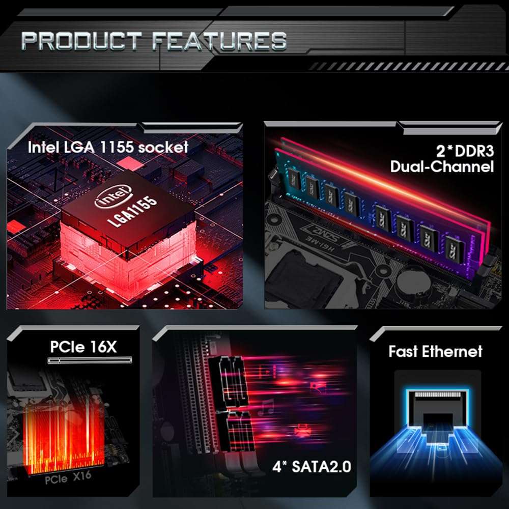 HXBER SZMZ LGA 1155 Desktop Motherboard Home Office Gaming Motherboard PCI-E 16X DDR3 16GB 100M Network Card SATA2.0 10*USB2.0 M.2 NVME VGA HDMI-Compatible 5