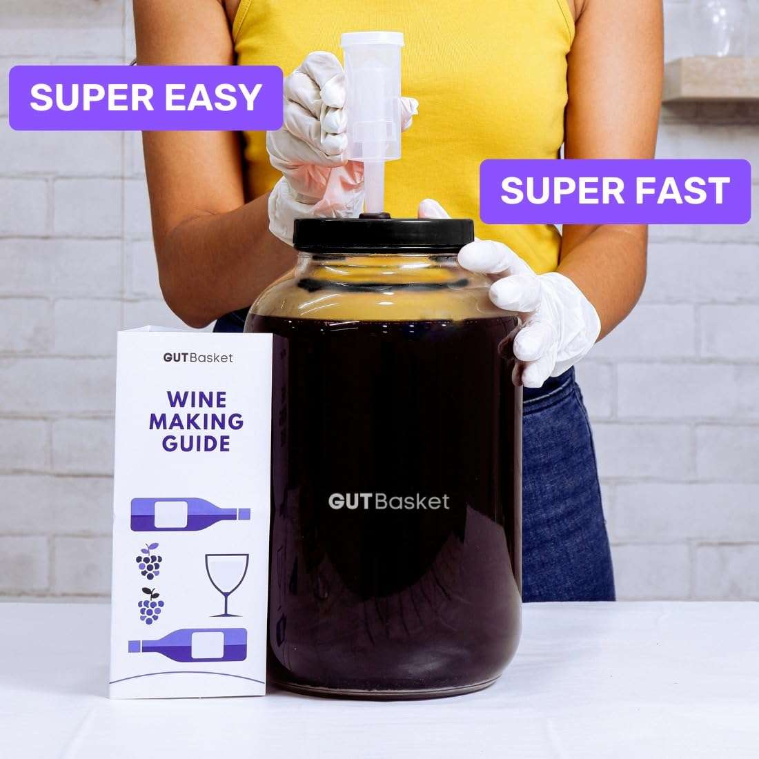 Gutbasket Wine Making Kit - Wine Supplies for 60L Wine, Fermentation Jar 4 L, Wine Yeast, Airlock and No Rinse Sanitiser- Complete DIY Home Brew Kit (3 Jar Set) 5