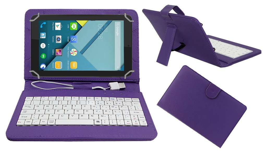 ACM USB Keyboard Case Compatible with Micromax Canvas Tab P290 Tablet Cover Stand Study Gaming Direct Plug & Play - Purple