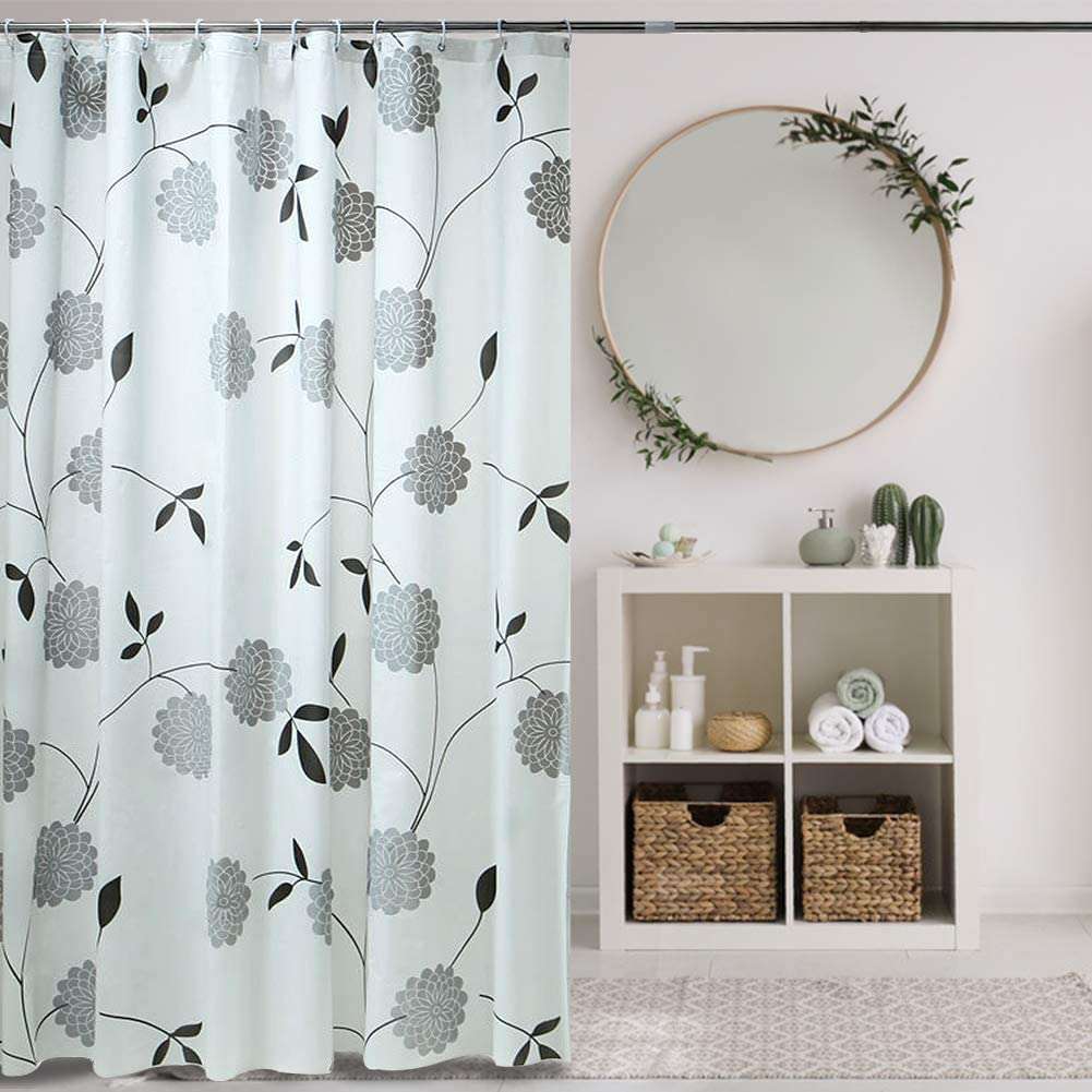 HOMELEE DEKOR Floral Blackout 7 feet Eco Friendly 100% PEVA Heavier Quality Waterproof Shower Curtains with 12 Hooks | Bathroom | Bathtub | Window | Curtain Restroom|180x210 Cm, Black And White 6