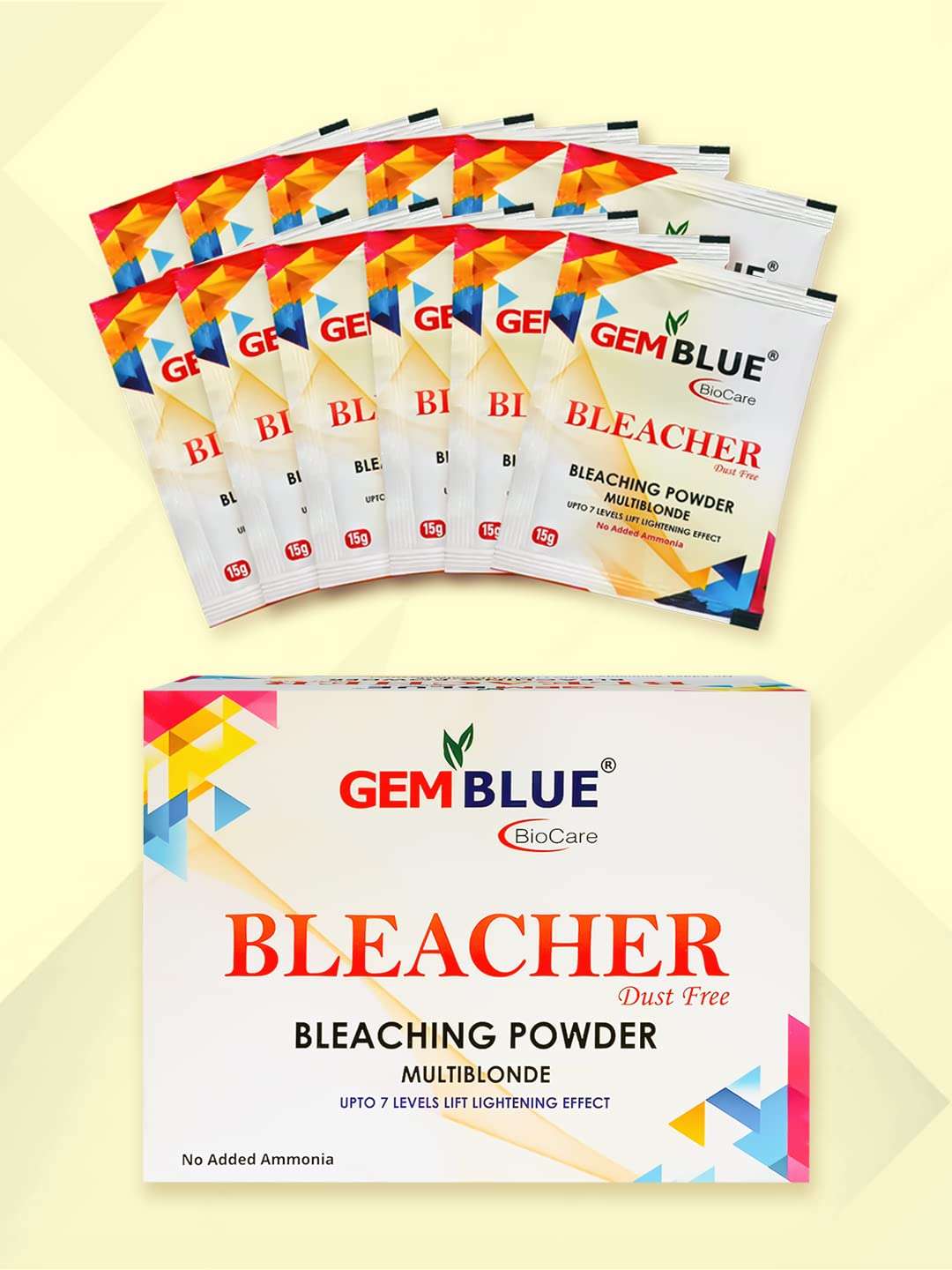 Gemblue Biocare Bleacher Powder | Dust Free Bleaching Powder | Multiblonde | Upto 7 Level Lift Lightening Effect | No Added Ammonia (15gm X 12 - 180gm) 3