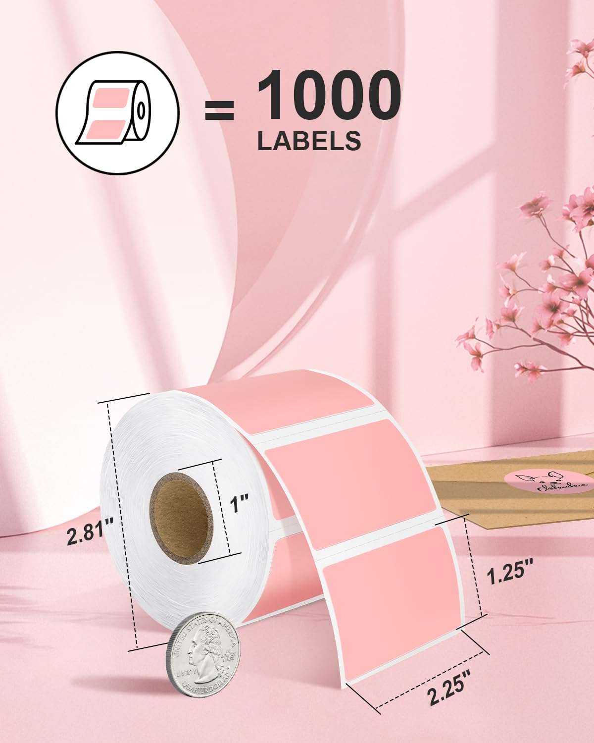 Nelko Thermal Label Printer 4X6 (Black), with 2.25" x 1.25" Direct Thermal Labels (Pink/1000 Labels), Shipping Label Printer for Small Business & Packages, Commercial Grade 6