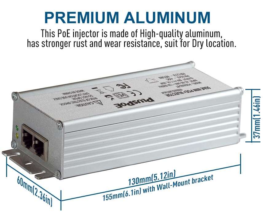 5Gb Gigabit PoE++ Injector 95W, 5G/2.5G/1Gigabit POE Plus Power Ethernet Adapter, IEEE802.3bt/at/af Compliant, PoE (15.4W), PoE+ (30W), PoE++ (90W), Shielded RJ45, Up to 100m (328 ft), Aluminum 4