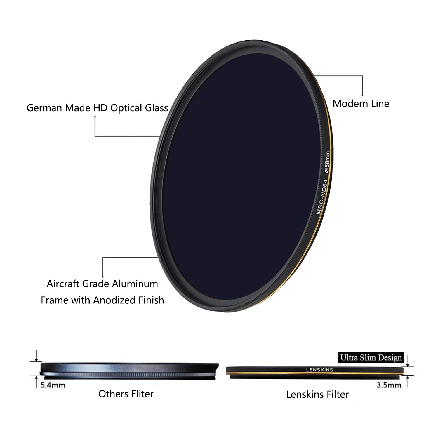 LENSKINS 58mm MRC ND64 Filter, German Optics, 6 Stop Neutral Density Professional Photography Filter, 16-Layer Multiple Resistant Coated, Ultra-Slim, Weather-Sealed ND64 58 Filter Camera Lenses 2