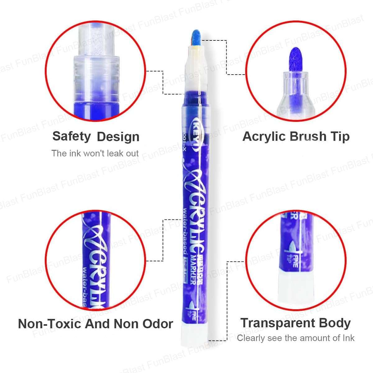 FunBlast 36 Colors Acrylic Color Markers for Art & Craft, Permanent Acrylic Paint Markers Ideal for Rock Painting, Canvas, Photo Album, Craft, School Project, Glass, Ceramic, Wood, Metal (36 Colors) 5