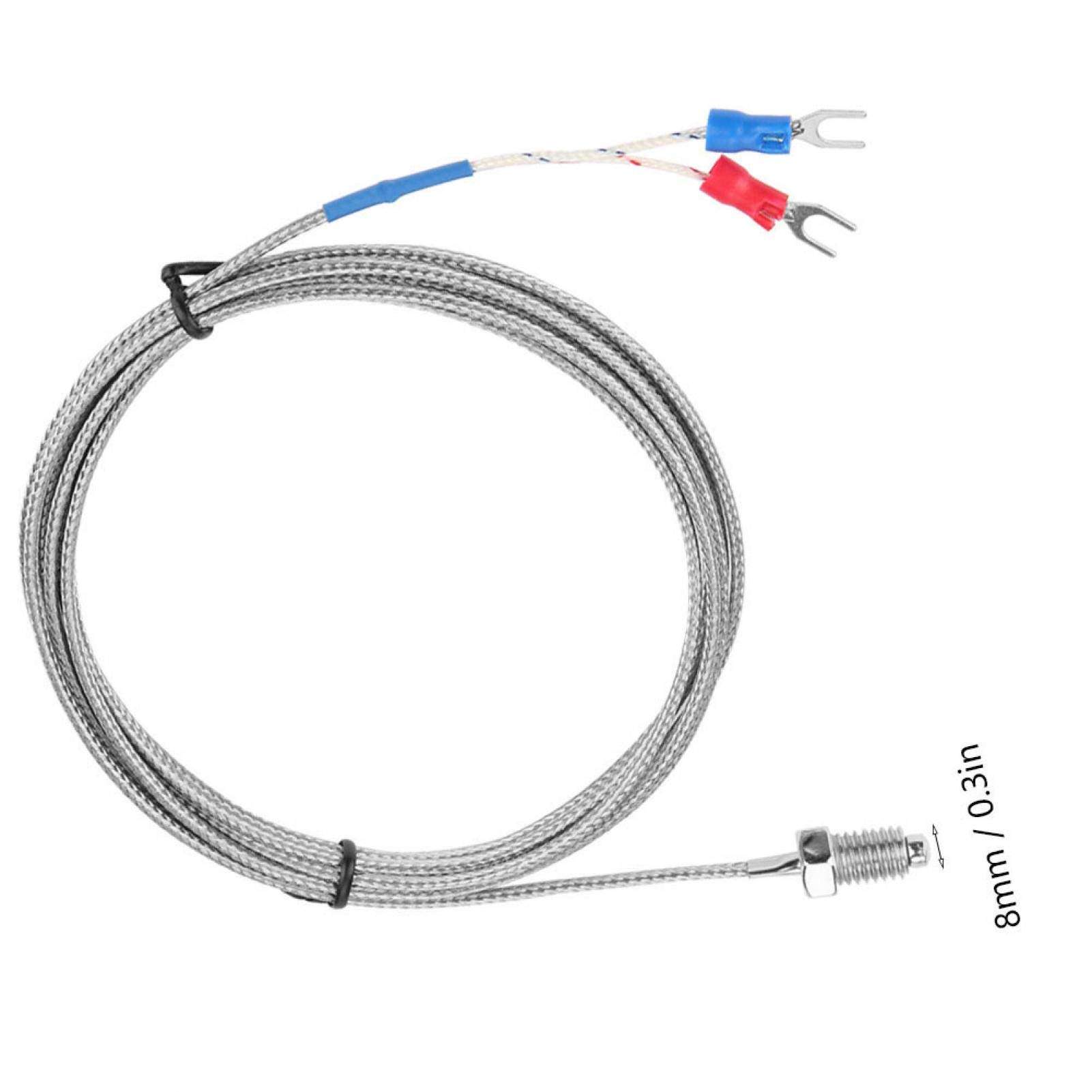 1pc M8 Screw Thread Type K Thermocouple Temperature Sensor Stainless Steel Shielded Wire 0-400℃ 1m/2m/3m Wire(2M) 3