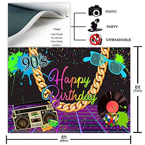 Avezano 90s Theme Birthday Party Backdrop 7x5ft Retro Hip-Hop Graffiti 90'S Birthday Neon Party Photography Background Back to The 90s Birthday Decoration Banner (7x5ft) 2