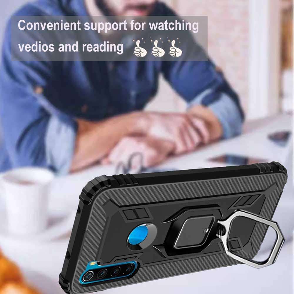 YISHIFD TANGDIAABBCC VICEANICS for Xiaomi Redmi 9A case with Tempered Glass Screen Protector, Soft TPU Armor Case Cover Reforced Cornors with Magnetic Finger Ring Holder Kickstand, Blue 3