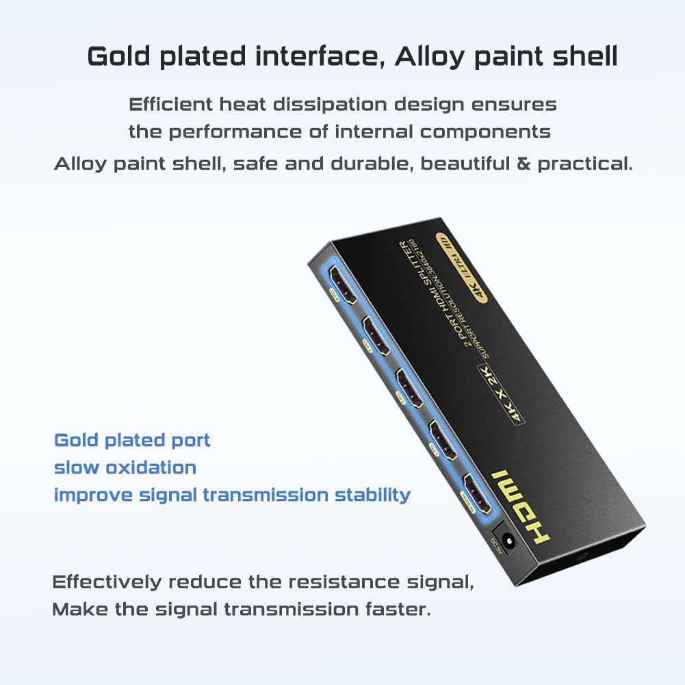 4K HDMI Splitter 1 in 4 Out, HDMI Splitter 1 Input 4 Output Support 4K 60Hz Full HD 1080P and 3D, Compatible with Xbox PS3/4 Roku Blu-Ray Player 6