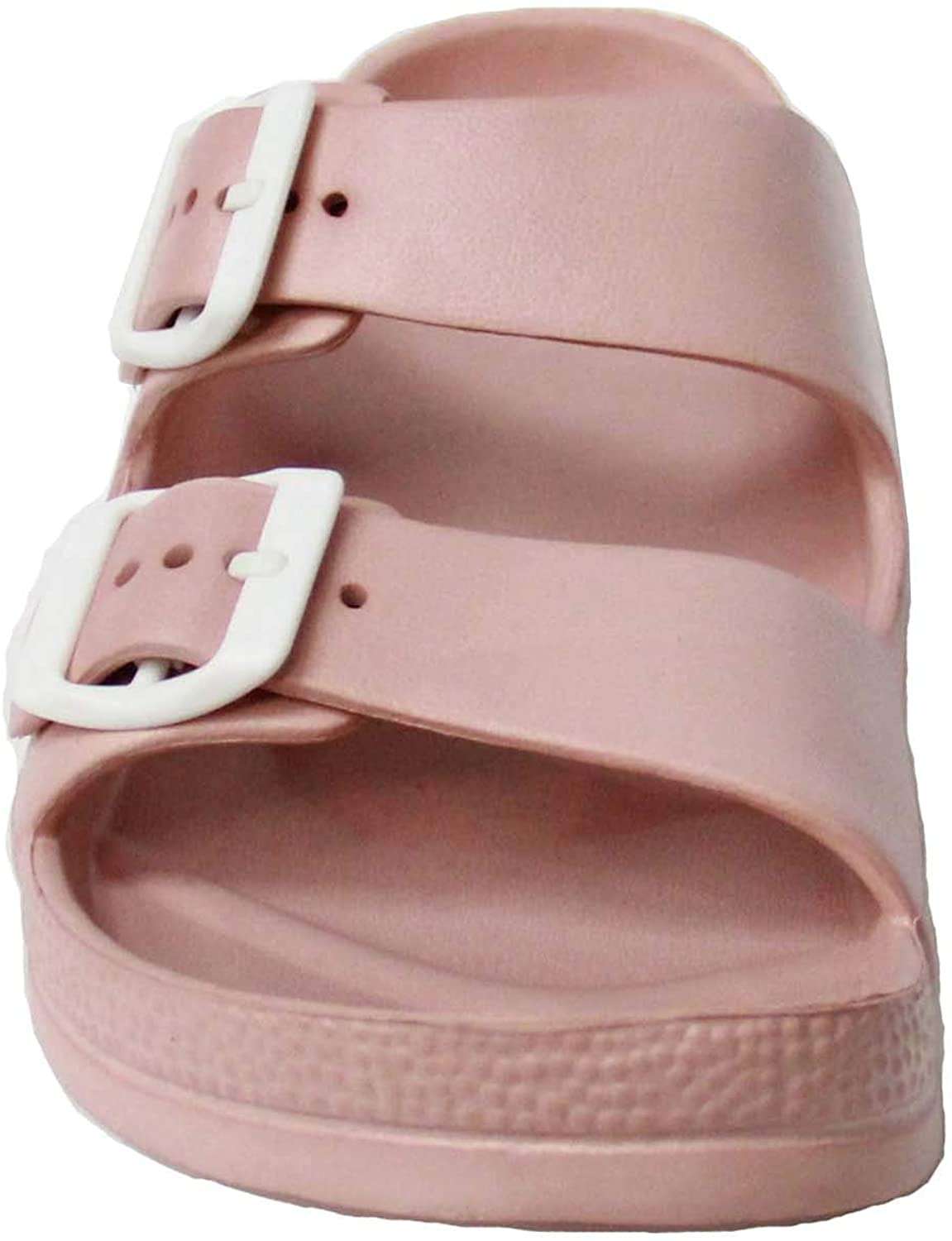 H2K Women's Lightweight Comfort Slides Adjustable Double Buckle Platform Sandals Buddy2, Dusty Rose, 10 6